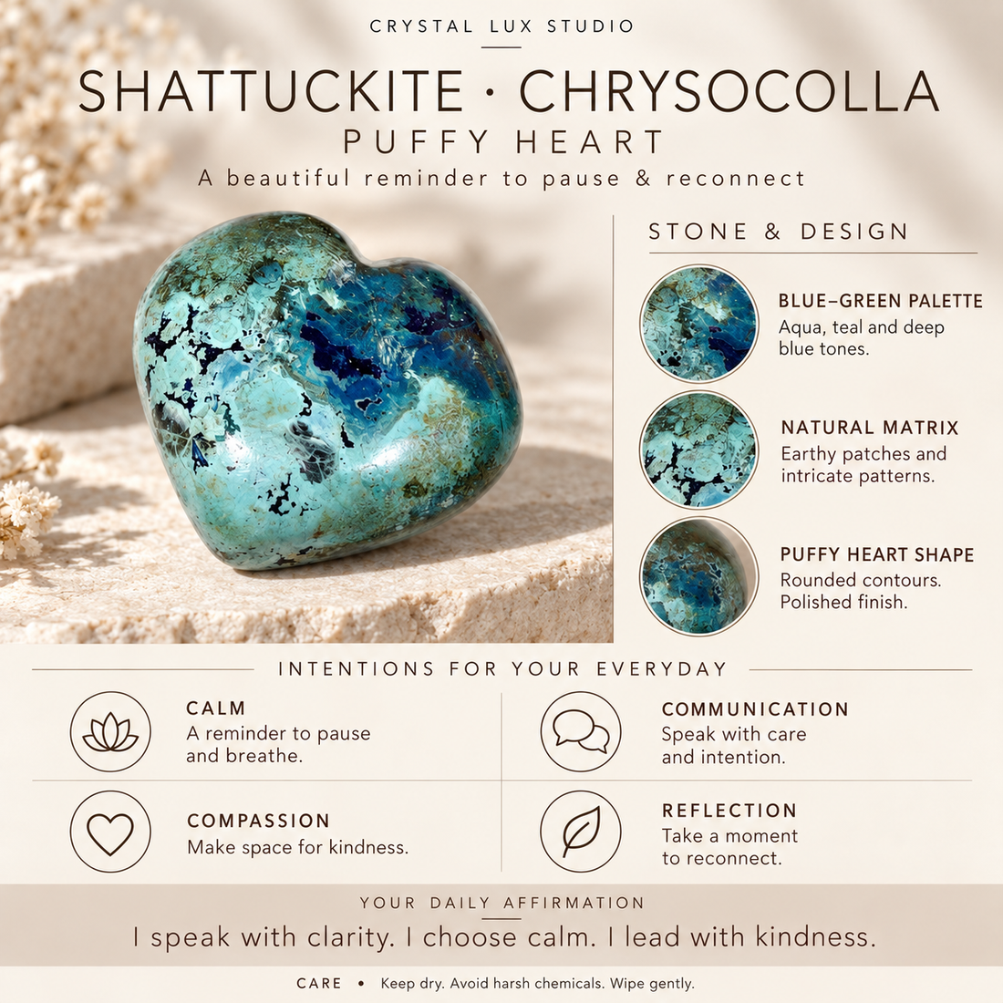 Shattuckite Chrysocolla Puffy Heart | Natural Crystal Heart