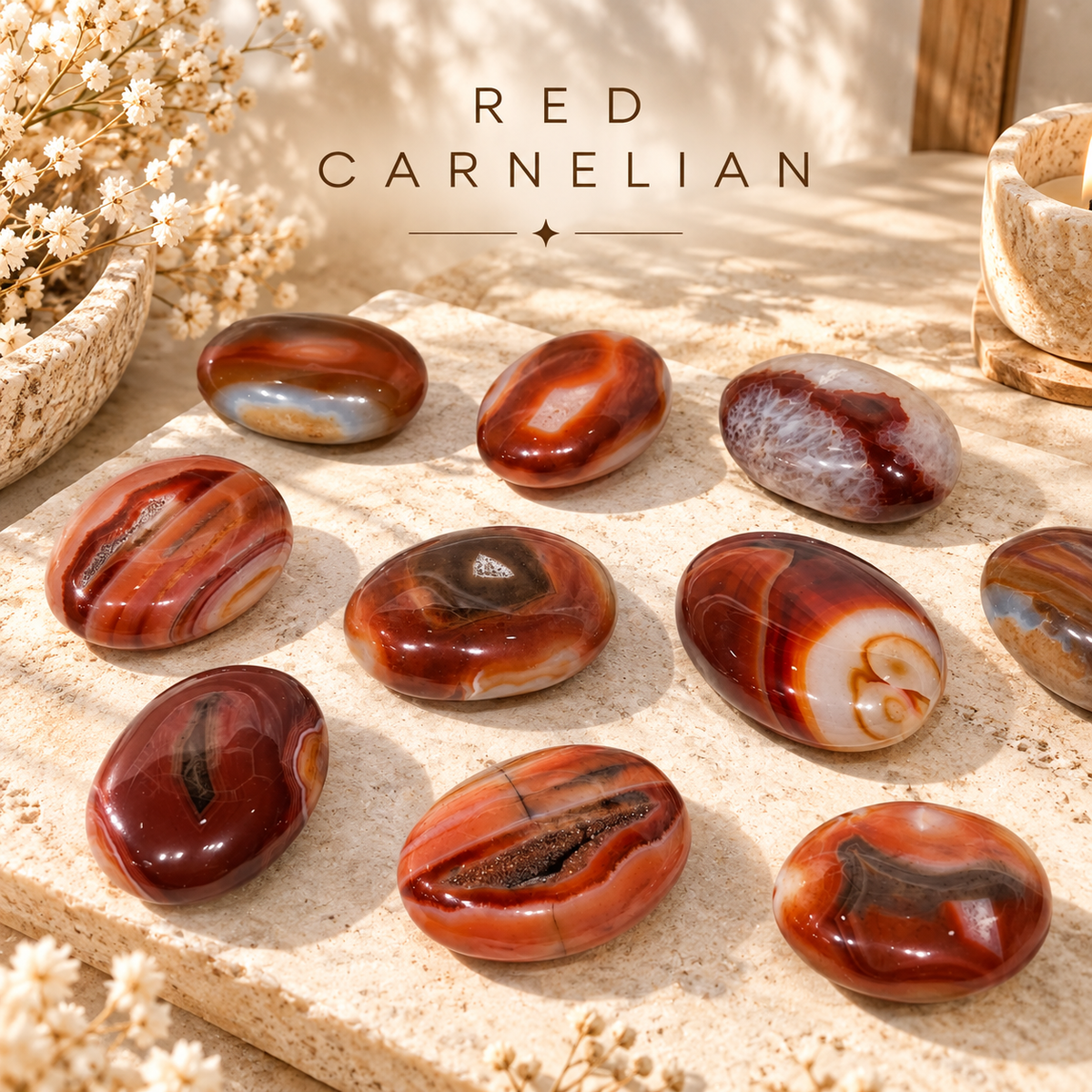Natural Red Carnelian Palm Stone | Polished Carnelian Crystal