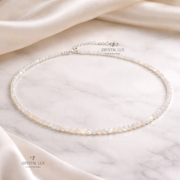 Luxury Mother of Pearl 2mm Faceted Necklace – Elegant Healing Shell Neckpiece | Minimalist Pearl Glow Jewelery