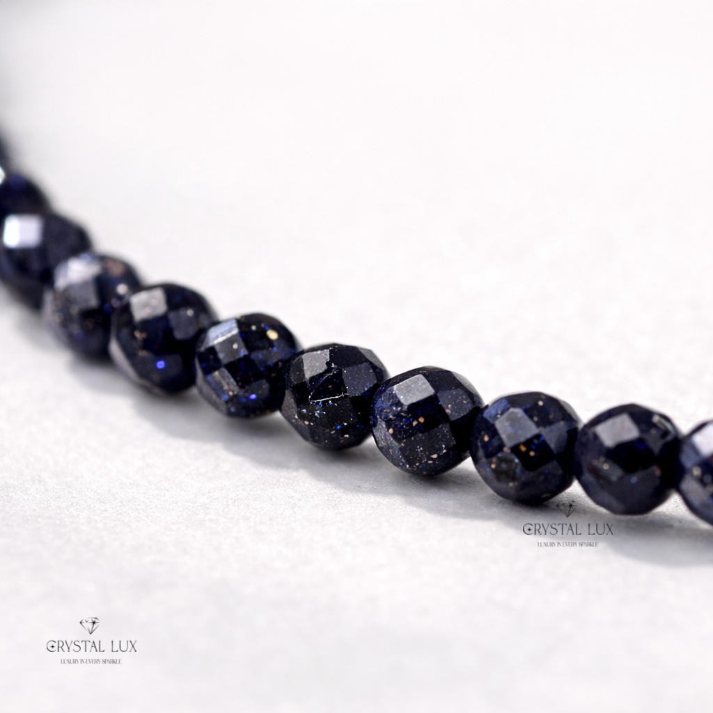 Luxury Blue Sandstone 2mm Faceted Necklace – Handmade Healing Crystal Jewelry | Elegant Minimal Neckpiece