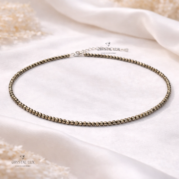 Luxury Pyrite 2mm Faceted Necklace – Wealth & Protection Healing Crystal Neckpiece | Minimalist Premium Jewelry