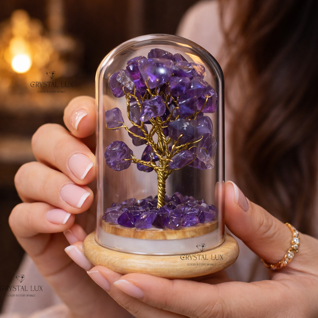 Mini Crystal Bonsai Tree in Glass Dome – Spiritual Home & Office Energy Decor