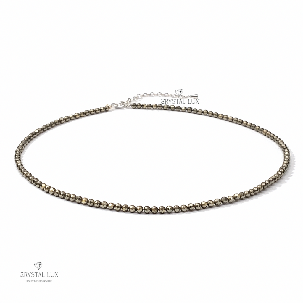 Luxury Pyrite 2mm Faceted Necklace – Wealth & Protection Healing Crystal Neckpiece | Minimalist Premium Jewelry