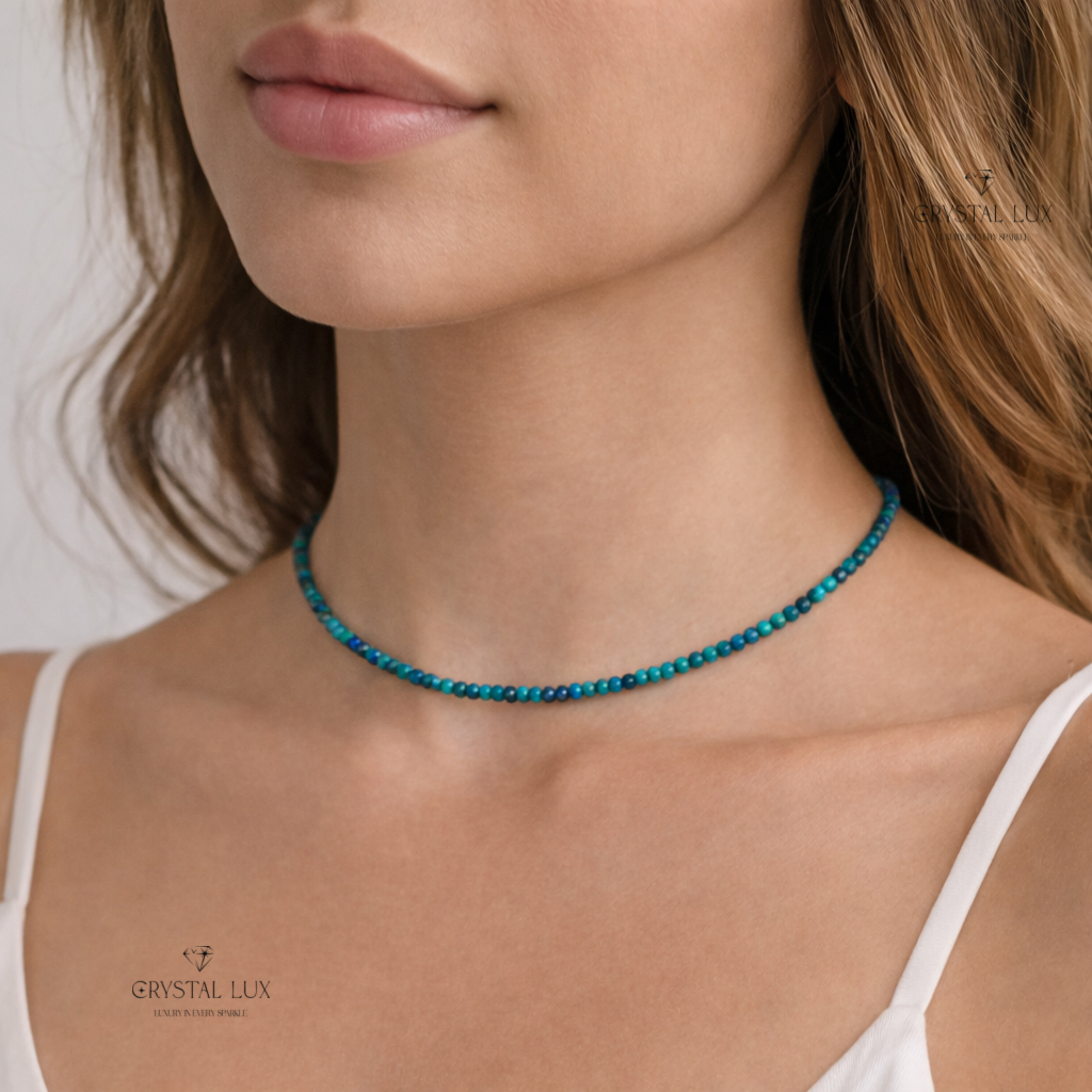 Luxury Chrysocolla 2mm Faceted Necklace – Calm & Communication Healing Crystal Neckpiece | Elegant Minimal Jewelry