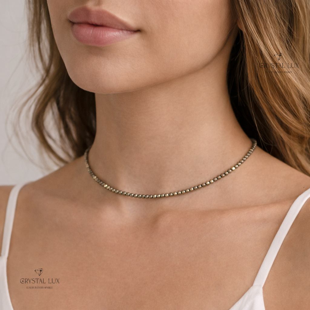 Luxury Pyrite 2mm Faceted Necklace – Wealth & Protection Healing Crystal Neckpiece | Minimalist Premium Jewelry