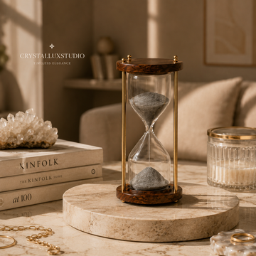 Pyrite Hourglass – Natural Pyrite Sand Crystal Hourglass for Focus, Abundance & Mindful Decor | Luxury Desk & Home Accent by Crystal Lux Studio