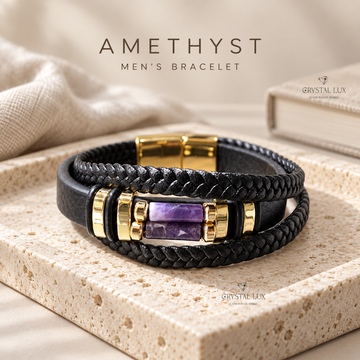 Amethyst Men’s Leather Band Bracelet | Crystal Lux Studio
