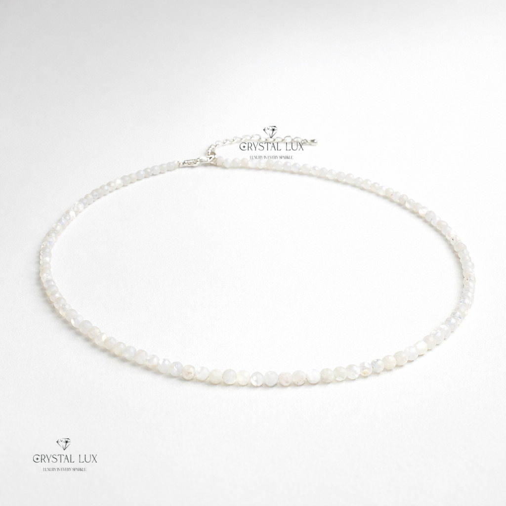 Luxury Mother of Pearl 2mm Faceted Necklace – Elegant Healing Shell Neckpiece | Minimalist Pearl Glow Jewelery