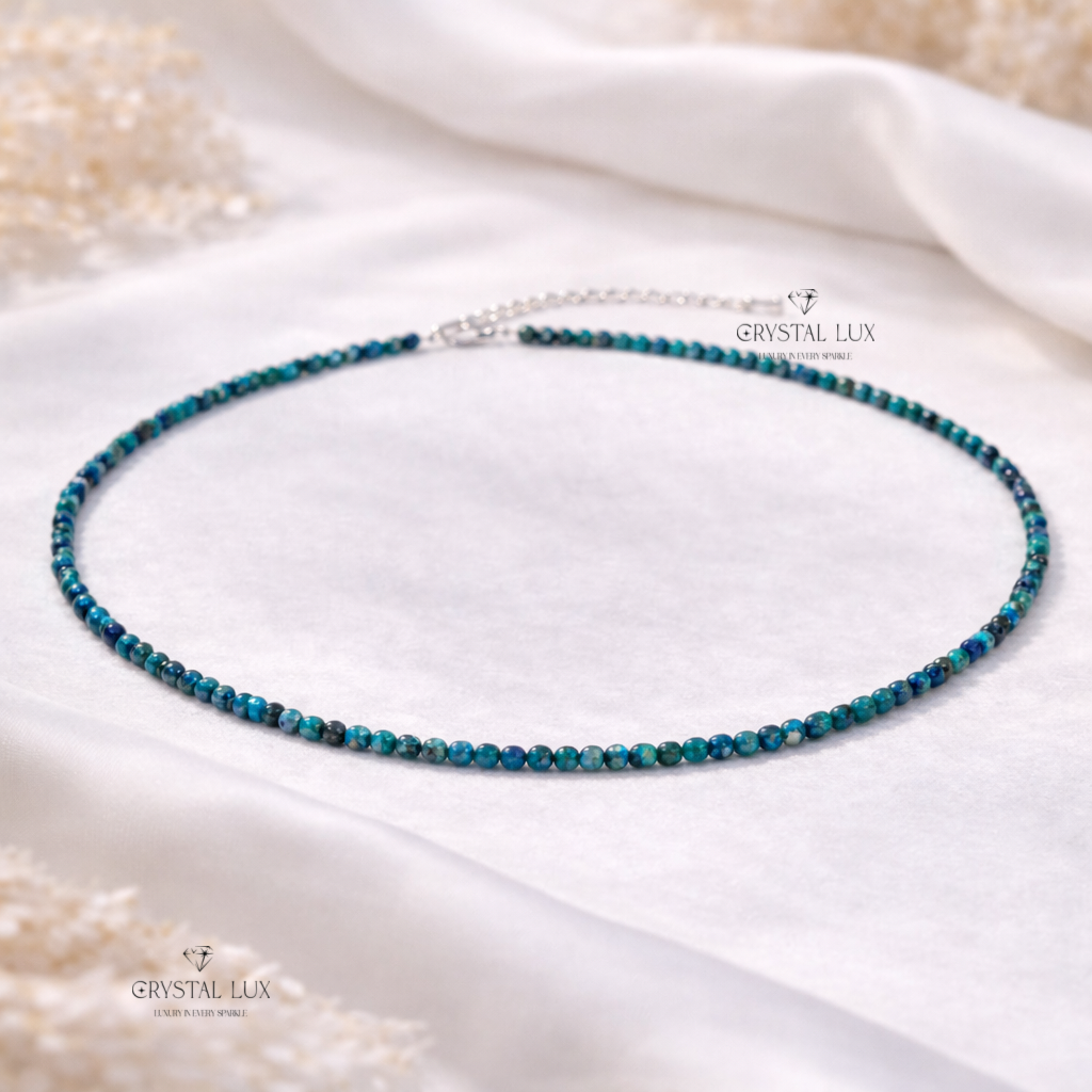 Luxury Chrysocolla 2mm Faceted Necklace – Calm & Communication Healing Crystal Neckpiece | Elegant Minimal Jewelry