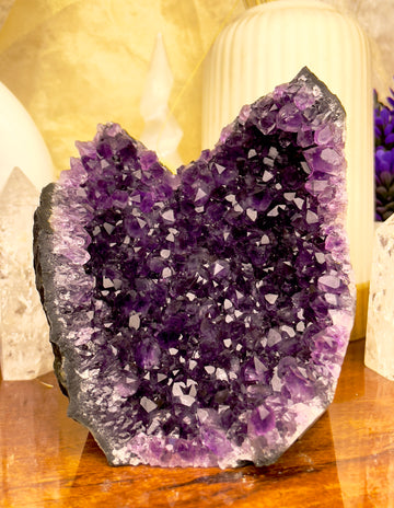 Natural Deep Purple Amethyst Cluster Standing Geode | Healing & Home Decor Stone