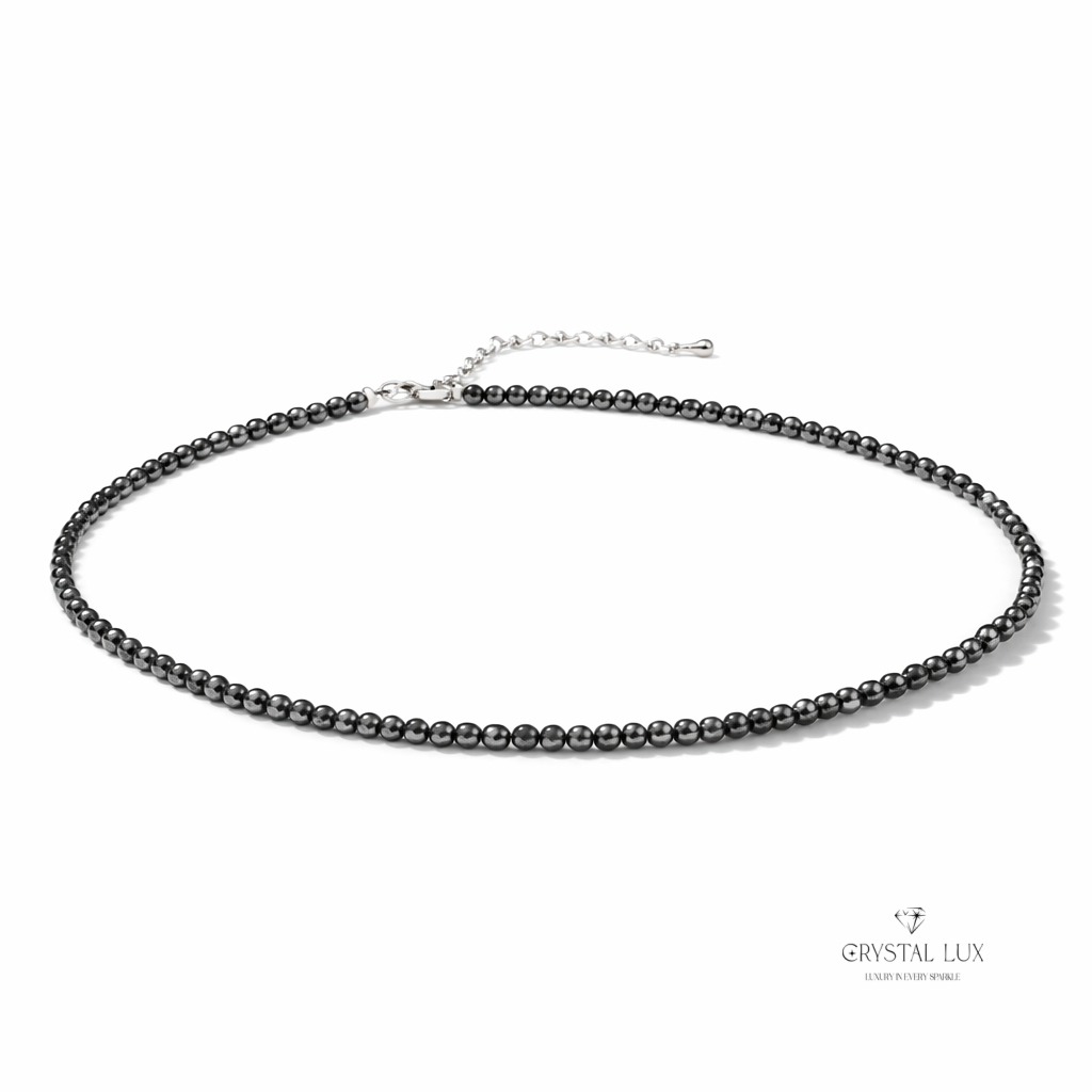 Luxury Hematite 2mm Faceted Necklace – Grounding Healing Crystal Neckpiece | Minimalist Protective Jewelry