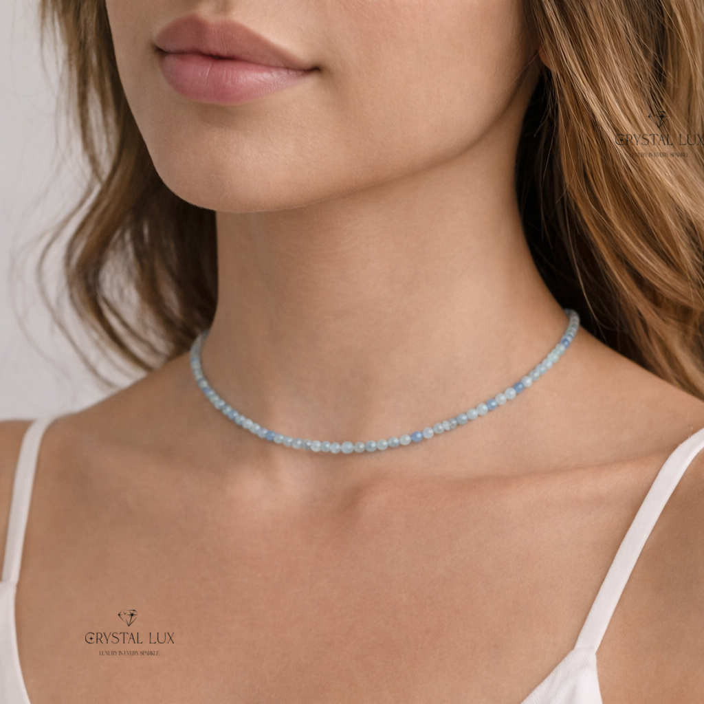 Luxury Aquamarine 2mm Faceted Necklace – Calm & Communication Healing Crystal Neckpiece | Minimal Elegant Jewelry