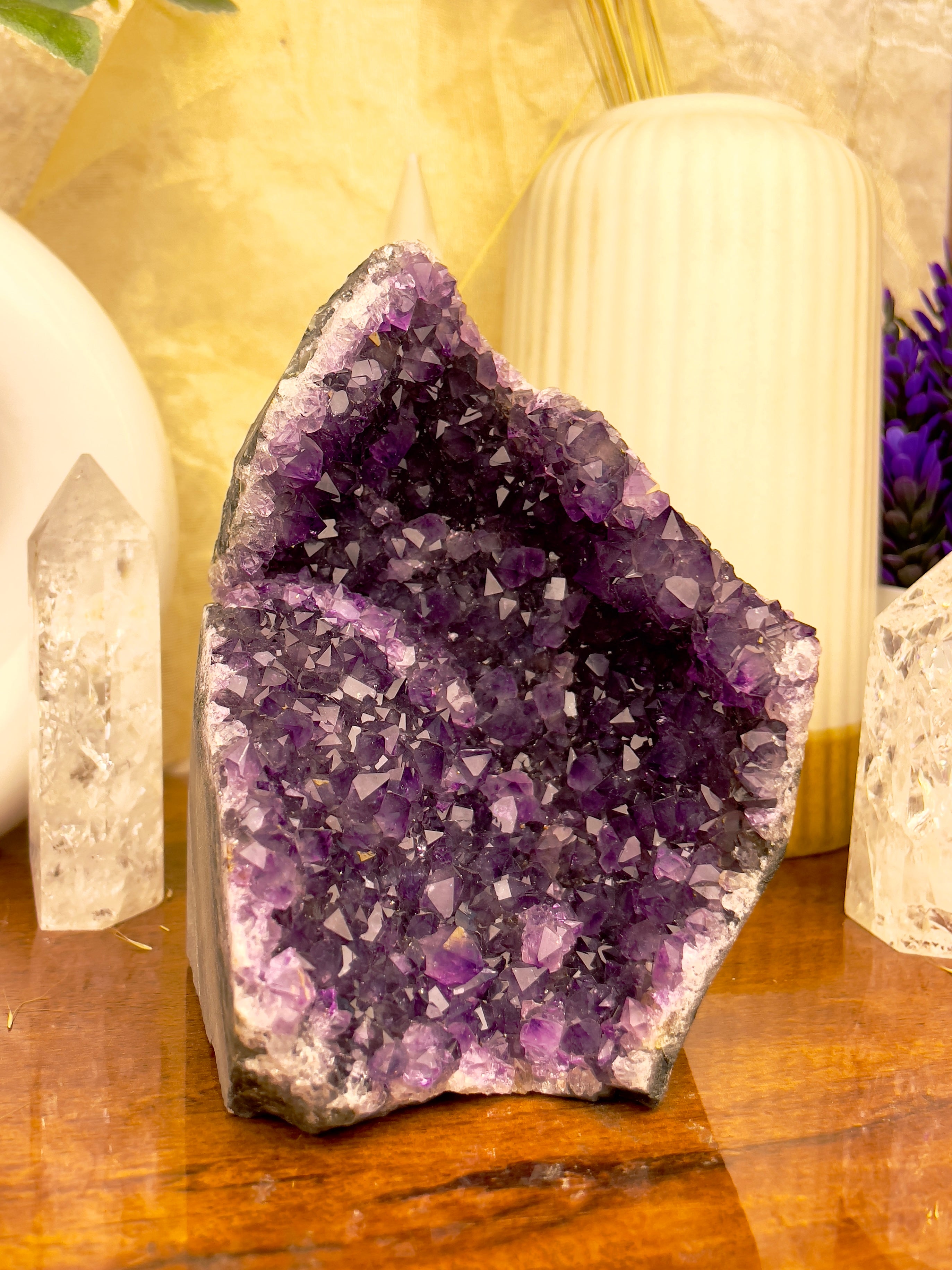 Natural Deep Purple Amethyst Cluster Standing Geode | Healing & Home Decor Stone