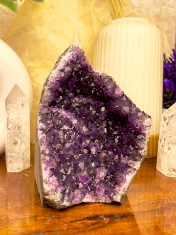 Natural Deep Purple Amethyst Cluster Standing Geode | Healing & Home Decor Stone