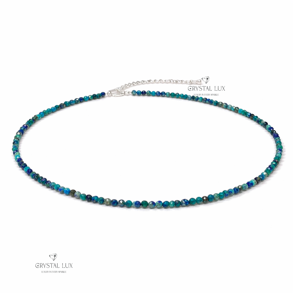 Luxury Chrysocolla 2mm Faceted Necklace – Calm & Communication Healing Crystal Neckpiece | Elegant Minimal Jewelry