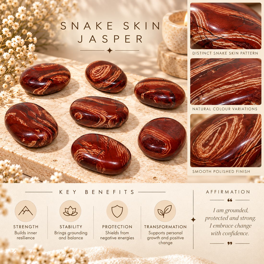 Natural Snake Skin Jasper Palm Stone | Polished Jasper Crystal