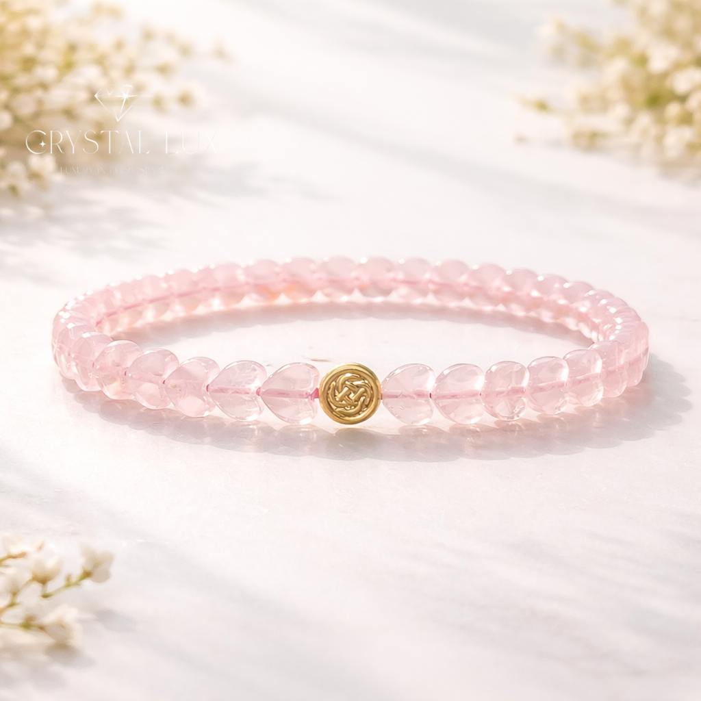 Rose Quartz Heart Beads Bracelet with Endless Knot Charm | Love & Healing Crystal Bracelet