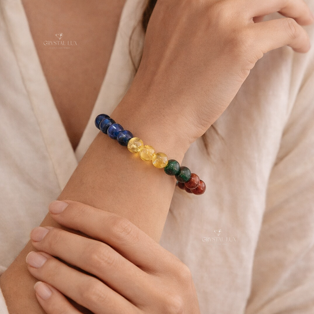 Diabetes Balance Crystal Bracelet – Citrine, Bloodstone, Red Jasper & Malachite