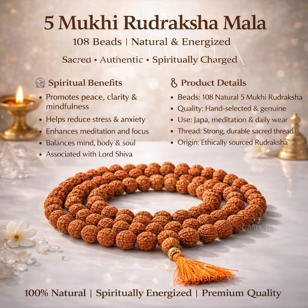 5 Mukhi Rudraksha Mala 108 Beads for Jaap & Meditation | Natural Rudraksha Mala