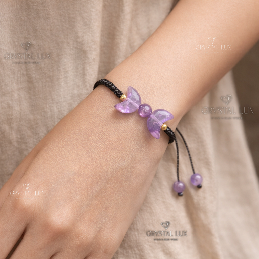 Premium Amethyst Sun Moon Bracelet – Natural Crystal for Emotional Balance & Inner Peace