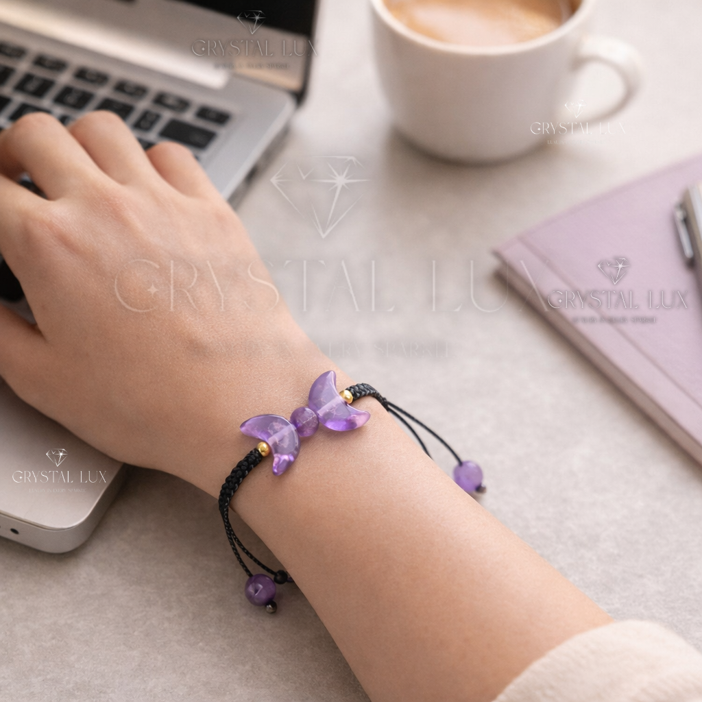 Premium Amethyst Sun Moon Bracelet – Natural Crystal for Emotional Balance & Inner Peace