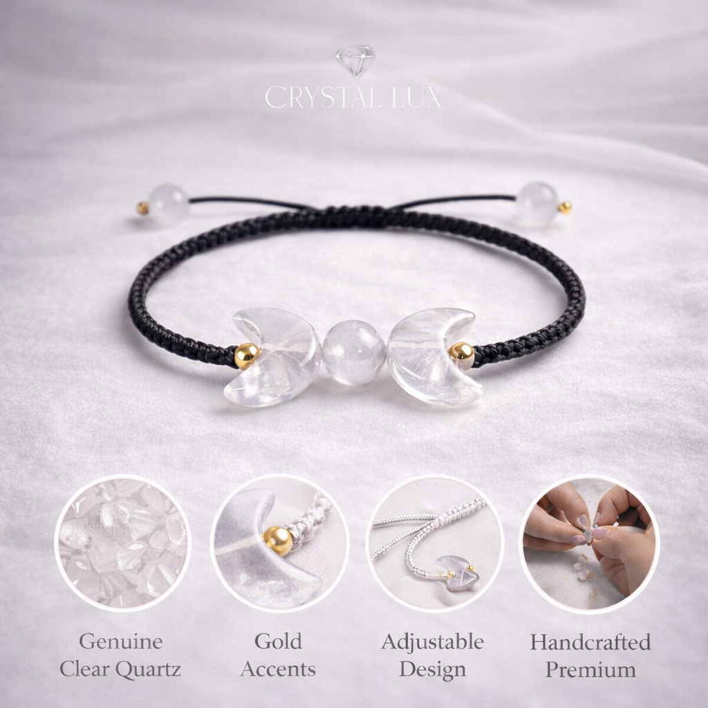 Premium Clear Quartz Crescent Moon Bracelet – Natural Healing Crystal for Positive Energy & Spiritual Growth