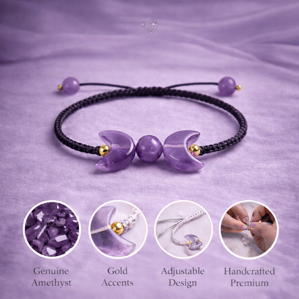 Premium Amethyst Sun Moon Bracelet – Natural Crystal for Emotional Balance & Inner Peace