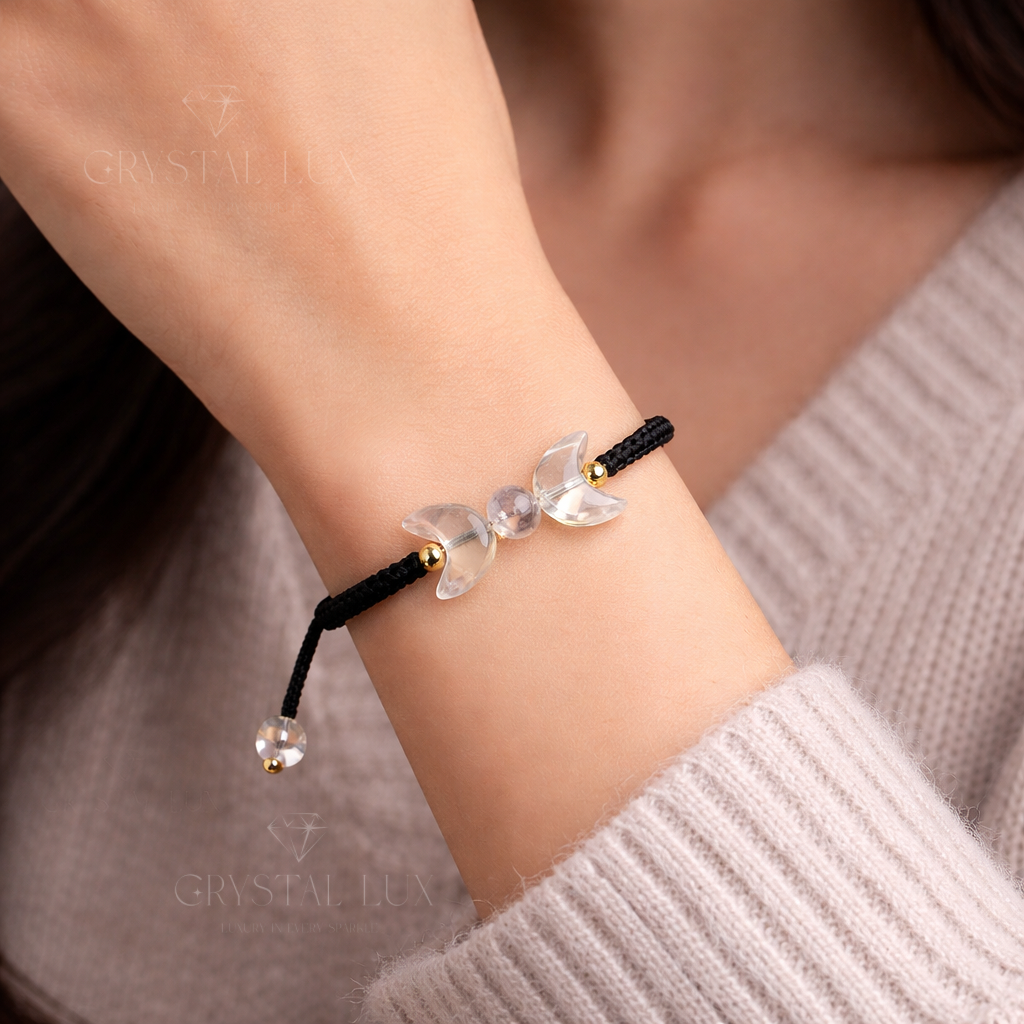 Premium Clear Quartz Crescent Moon Bracelet – Natural Healing Crystal for Positive Energy & Spiritual Growth