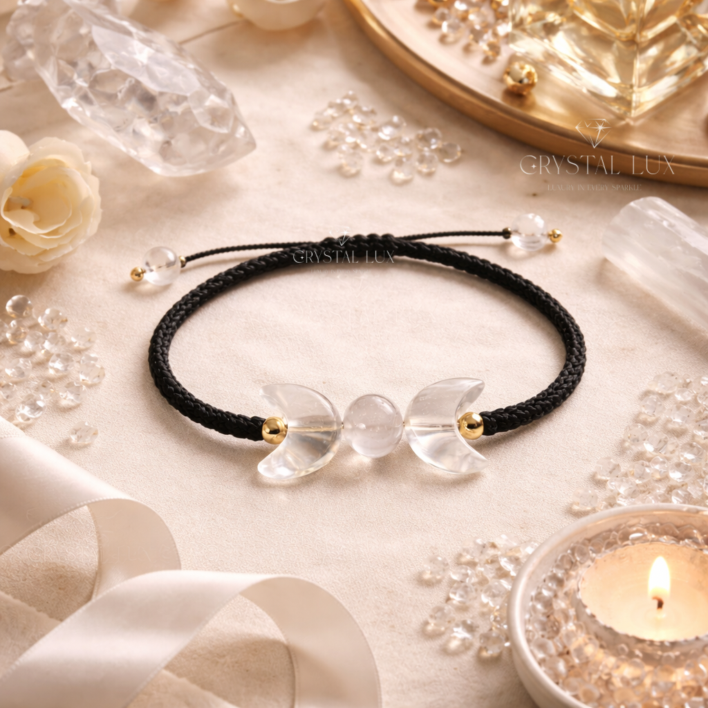 Premium Clear Quartz Crescent Moon Bracelet – Natural Healing Crystal for Positive Energy & Spiritual Growth