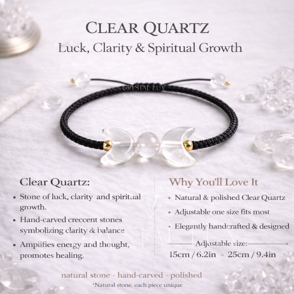 Premium Clear Quartz Crescent Moon Bracelet – Natural Healing Crystal for Positive Energy & Spiritual Growth
