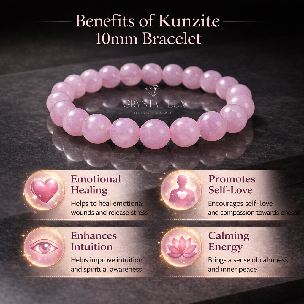 Kunzite 10mm Bracelet – Natural Crystal Healing Bracelet for Self-Love & Calm Energy