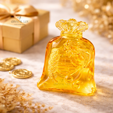 Feng Shui Golden Wealth Bag Crystal Charm – Prosperity & Financial Luck Decor | Luxury Wealth Attraction Feng Shui Gift