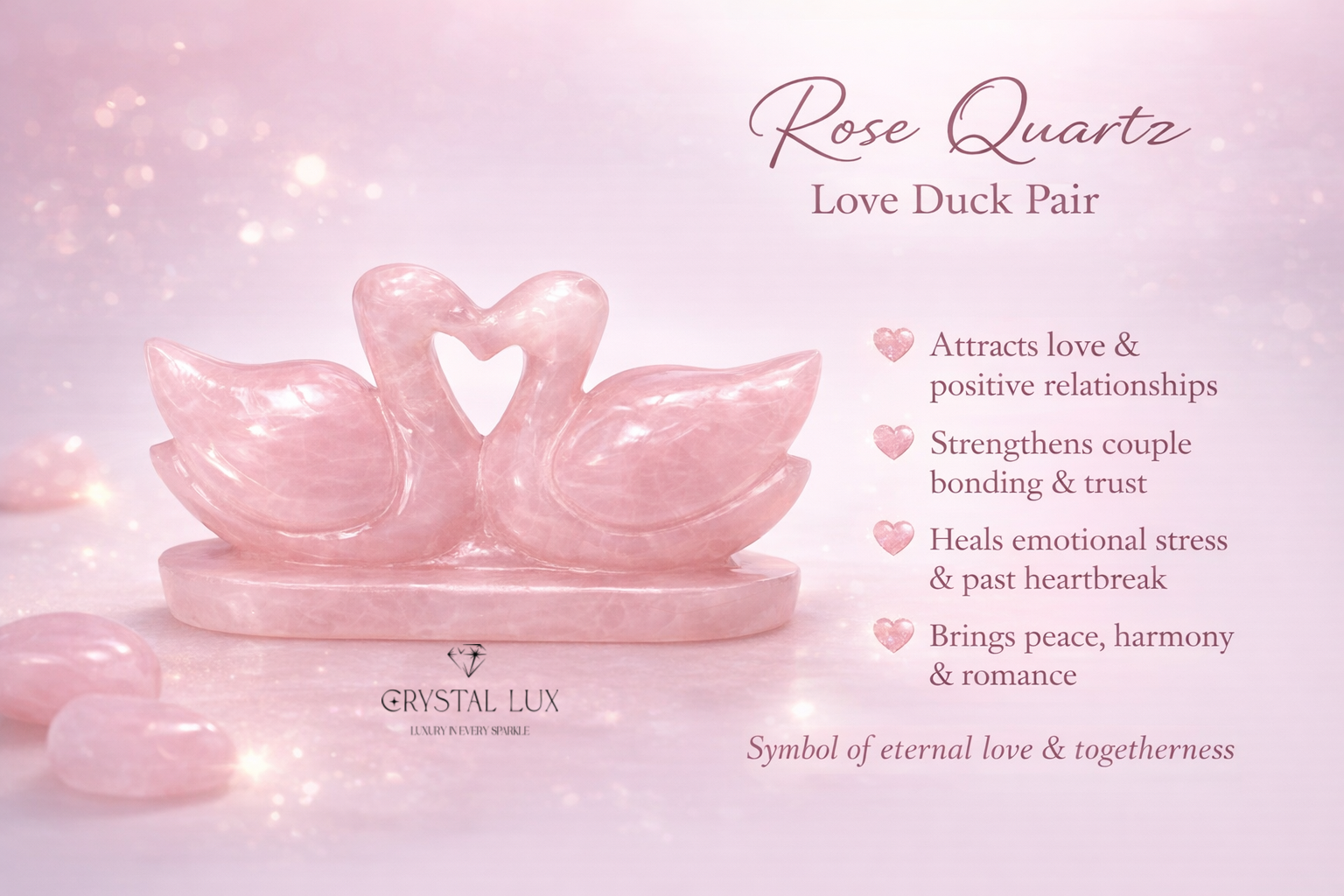 Natural Rose Quartz Love Duck Pair – Relationship Harmony Crystal Decor | Hand-Carved Healing Stone Gift