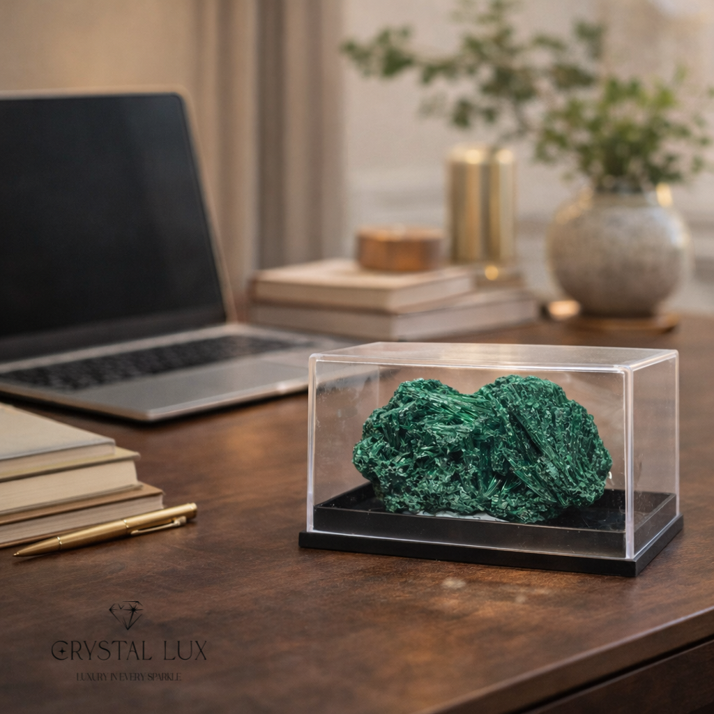 Natural Malachite Crystal Mineral Specimen with Display Case – 3 Inch Healing Stone