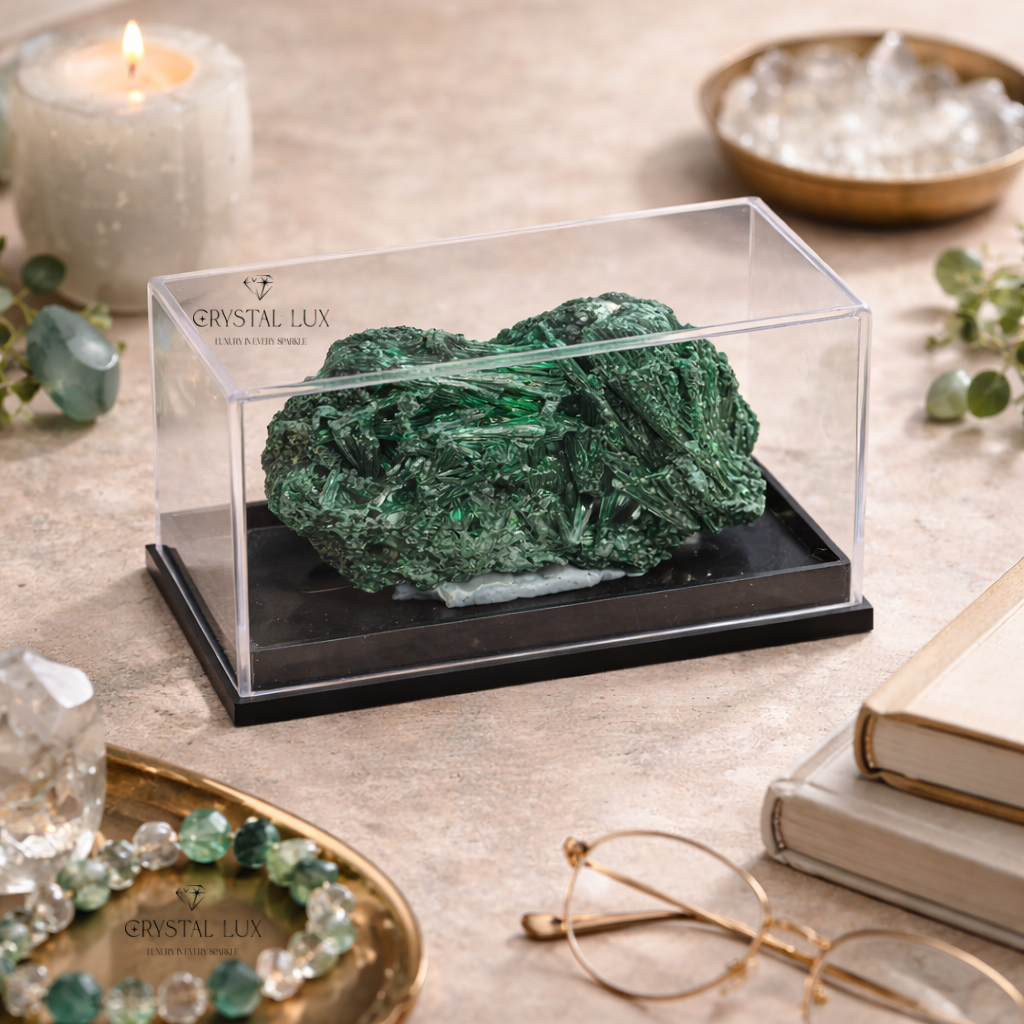 Natural Malachite Crystal Mineral Specimen with Display Case – 3 Inch Healing Stone