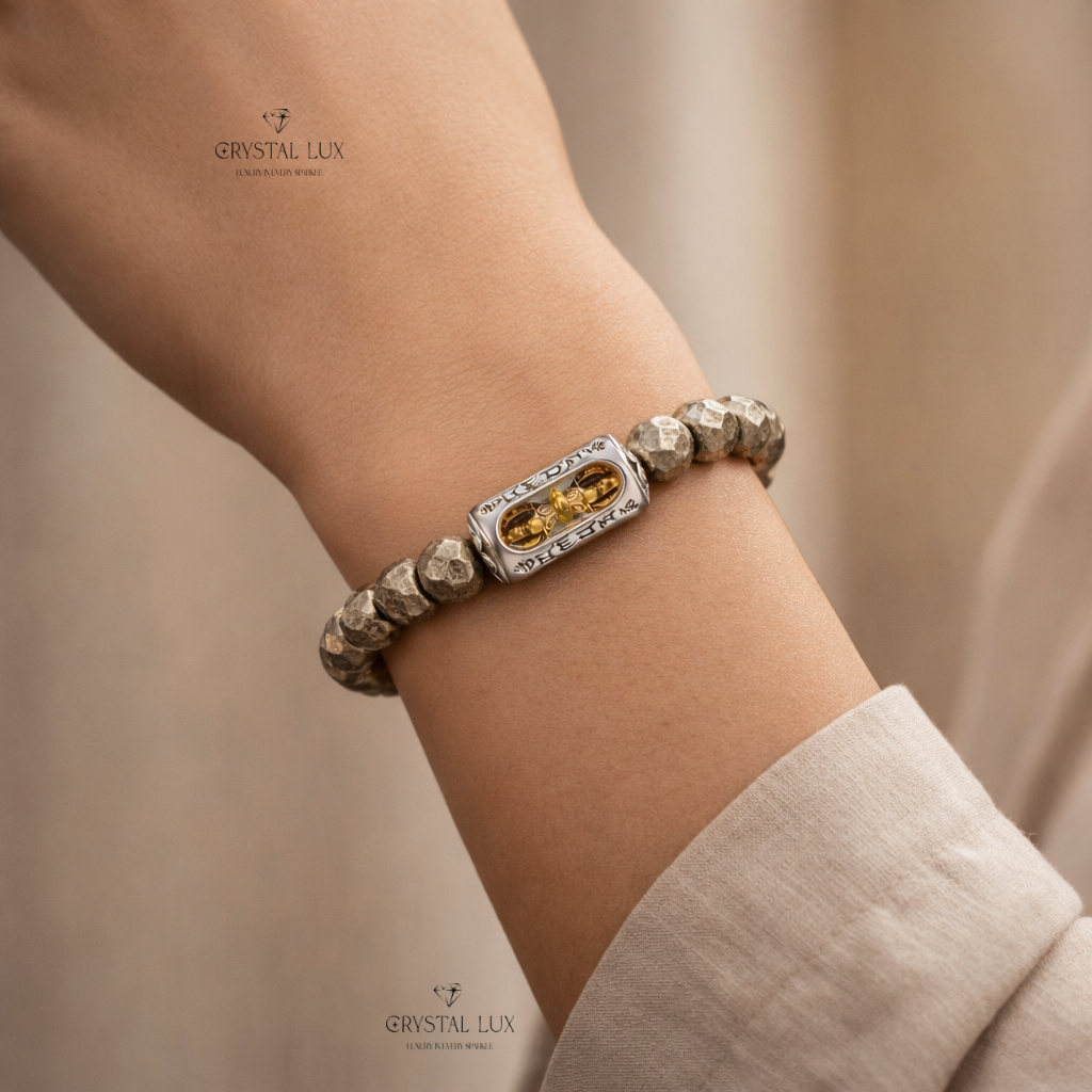 Pyrite Vajra Charm Bracelet | Sacred Symbol of Wealth & Strength