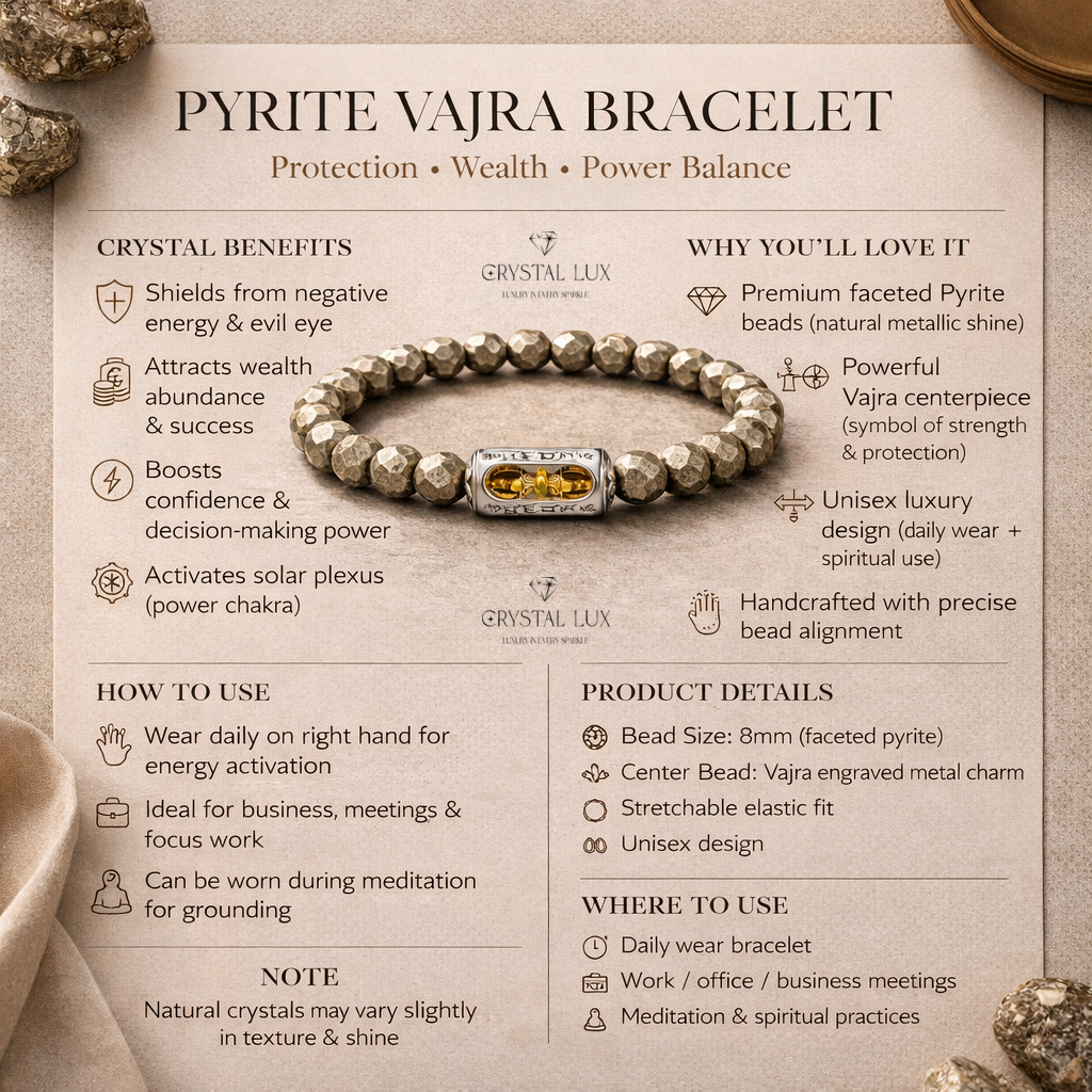 Pyrite Vajra Charm Bracelet | Sacred Symbol of Wealth & Strength