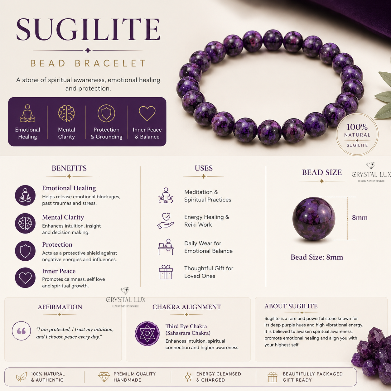 Rare Sugilite Crystal Bracelet – Luxury Healing Jewelry for Inner Peace