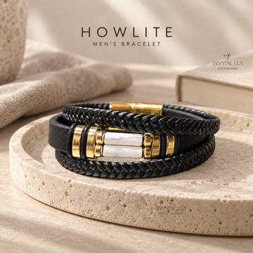 Howlite Men’s Leather Band Bracelet | Crystal Lux Studio