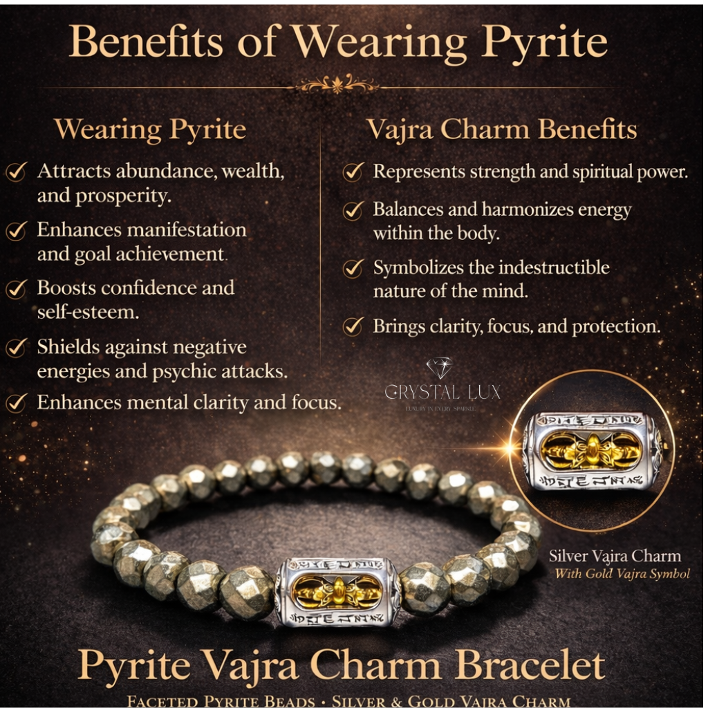 Pyrite Vajra Charm Bracelet | Sacred Symbol of Wealth & Strength