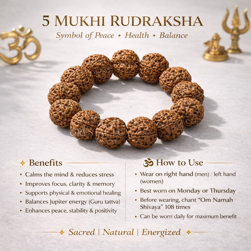 Natural 5 Mukhi Rudraksha Bracelet | Energized Rudraksha for Peace, Health & Balance
