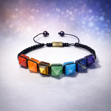Natural Seven Chakra Pyramid Stone Bracelet for Energy Alignment & Harmony