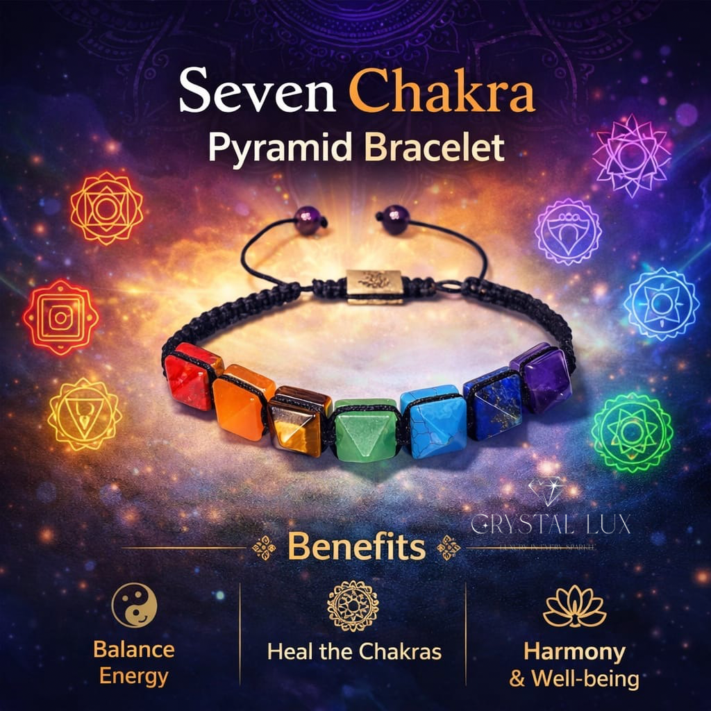 Natural Seven Chakra Pyramid Stone Bracelet for Energy Alignment & Harmony