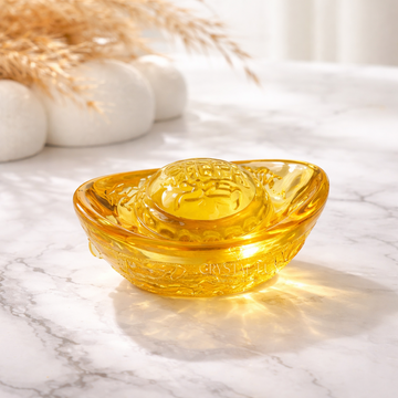 Golden Feng Shui Wealth Ingot | Crystal Yuan Bao for Prosperity & Success