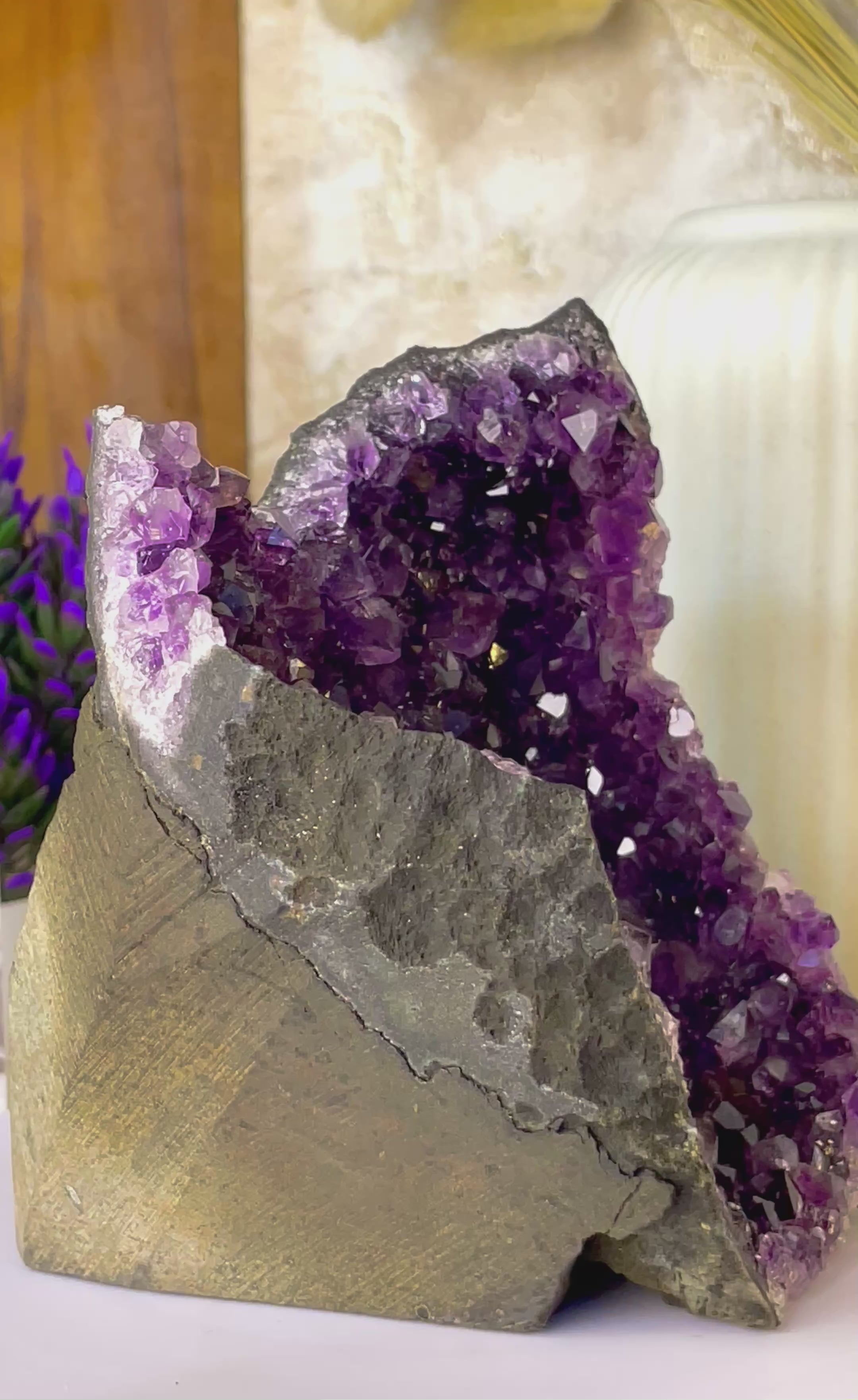 Natural Deep Purple Amethyst Cluster Standing Geode | Healing & Home Decor Stone