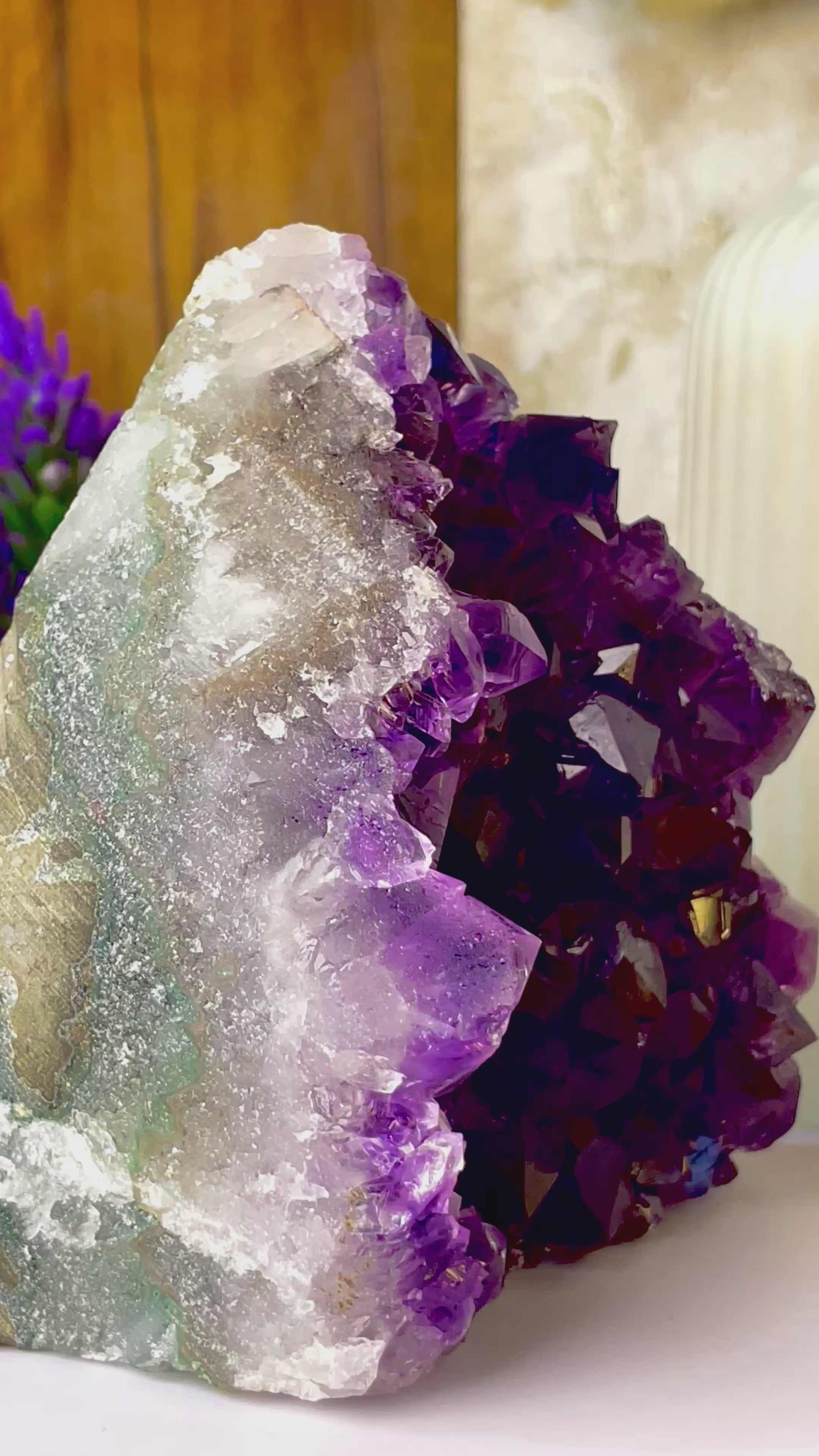 Natural Deep Purple Amethyst Cluster Standing Geode | Healing & Home Decor Stone
