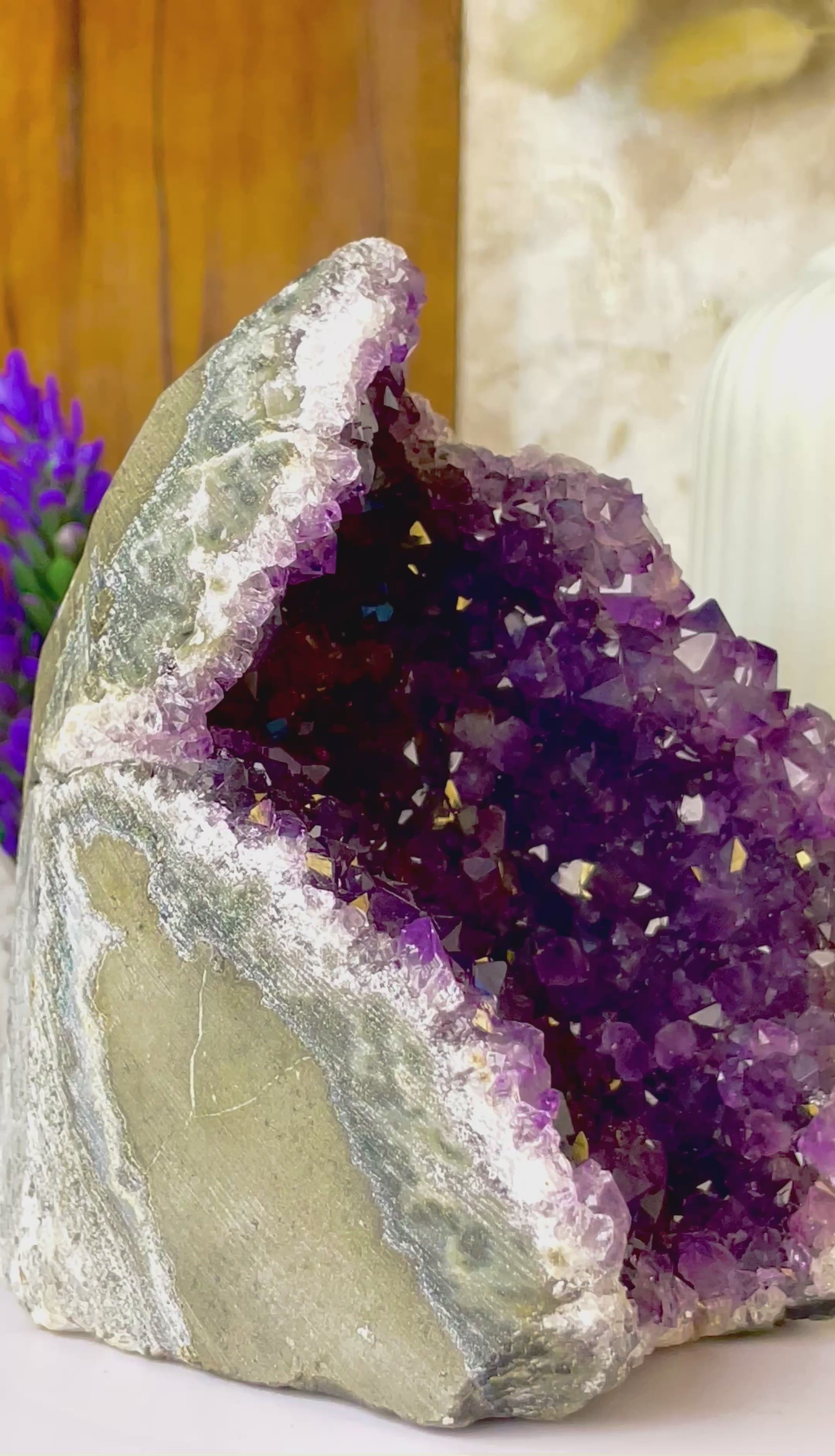 Natural Deep Purple Amethyst Cluster Standing Geode | Healing & Home Decor Stone
