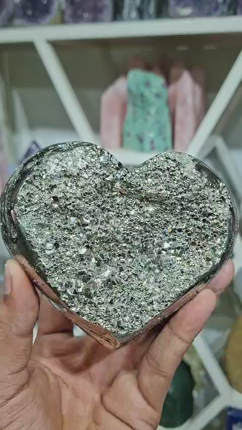Natural Pyrite Druzy Puffy Heart – Golden Pyrite Specimen & Luxury Décor | Crystal Lux Studio