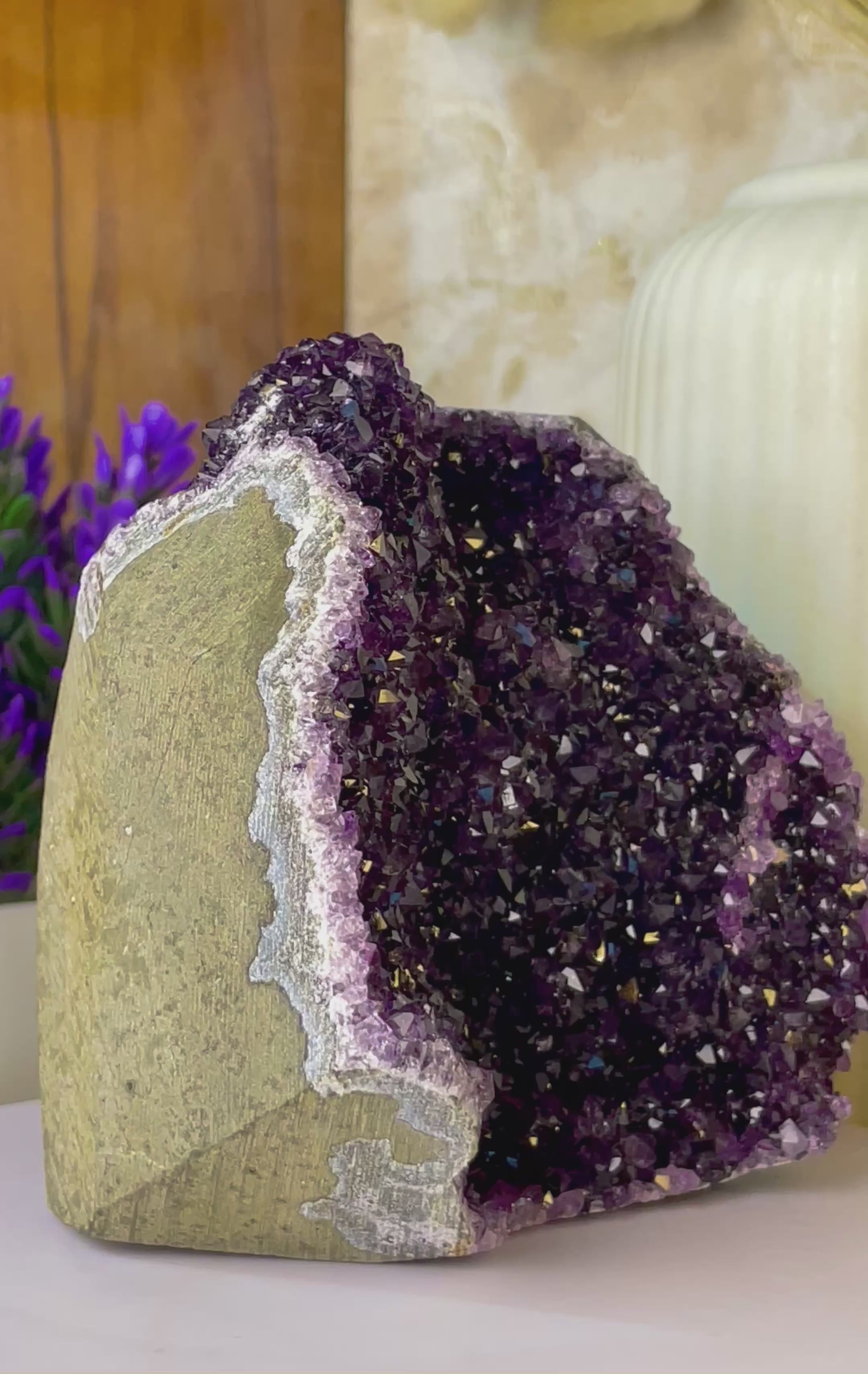 Natural Deep Purple Amethyst Cluster Standing Geode | Healing & Home Decor Stone