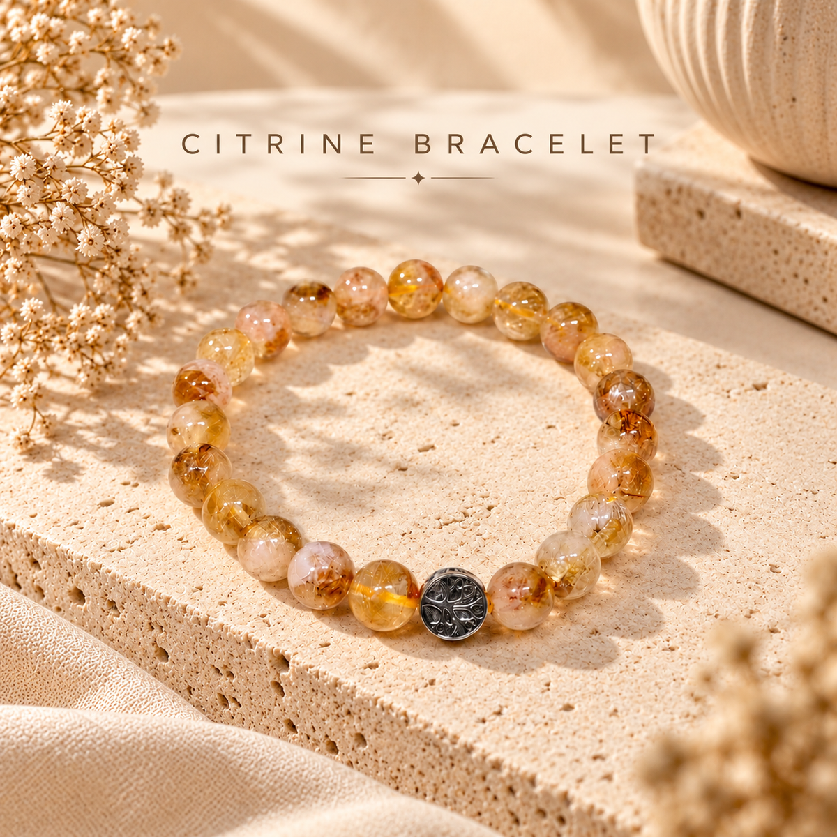 Natural Citrine Gemstone Bracelet With Tree Of Life | Abundance Bracelet